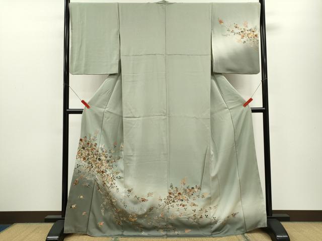 平和屋着物●訪問着　総刺繍　枝花文　暈し染め　金糸　正絹　逸品　CABJ2484ze