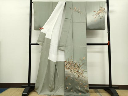 平和屋着物●訪問着　総刺繍　枝花文　暈し染め　金糸　正絹　逸品　CABJ2484ze