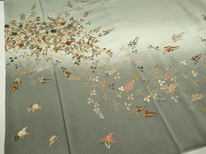平和屋着物●訪問着　総刺繍　枝花文　暈し染め　金糸　正絹　逸品　CABJ2484ze