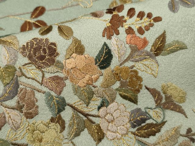 平和屋着物●訪問着　総刺繍　枝花文　暈し染め　金糸　正絹　逸品　CABJ2484ze