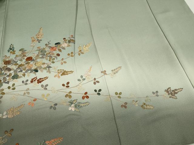 平和屋着物●訪問着　総刺繍　枝花文　暈し染め　金糸　正絹　逸品　CABJ2484ze