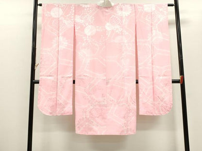 平和屋着物●振袖用長襦袢　無双仕立て　絞り　草花地紋　洗える着物　CABJ2486ze