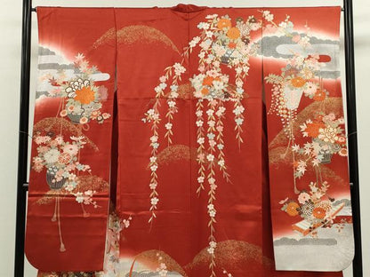 平和屋着物●豪華振袖　花籠文　暈し染め　金彩　正絹　逸品　CABJ2492ze