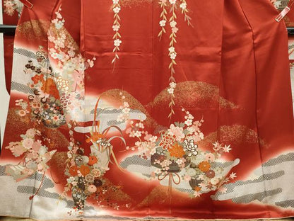 平和屋着物●豪華振袖　花籠文　暈し染め　金彩　正絹　逸品　CABJ2492ze