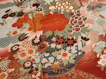 平和屋着物●豪華振袖　花籠文　暈し染め　金彩　正絹　逸品　CABJ2492ze