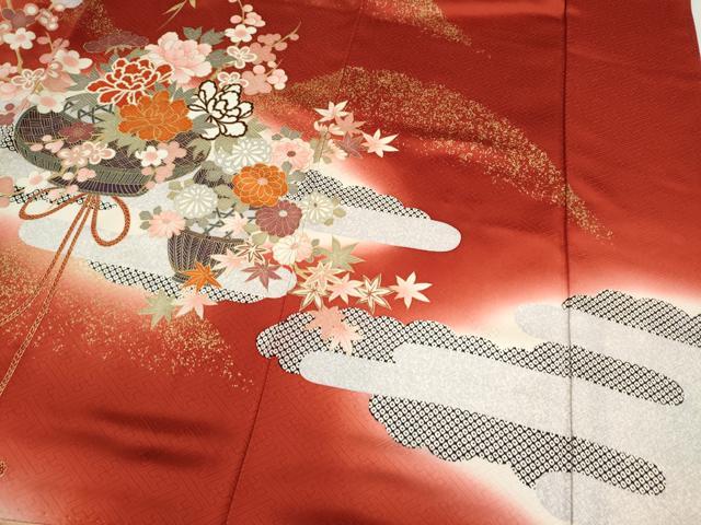 平和屋着物●豪華振袖　花籠文　暈し染め　金彩　正絹　逸品　CABJ2492ze