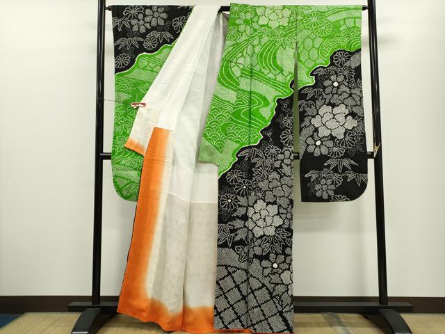 平和屋着物●豪華振袖　総絞り　籬草花文　正絹　逸品　CABJ2495ze