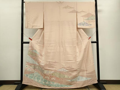 平和屋着物●鎌倉友禅　坂井教人　日本工芸会正会員　訪問着　刺繍　動物風景花文　金彩　正絹　逸品　CABJ2496ze