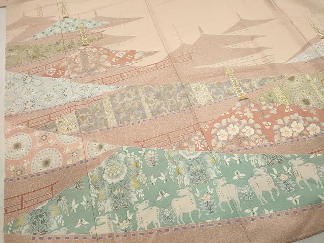 平和屋着物●鎌倉友禅　坂井教人　日本工芸会正会員　訪問着　刺繍　動物風景花文　金彩　正絹　逸品　CABJ2496ze