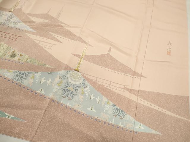 平和屋着物●鎌倉友禅　坂井教人　日本工芸会正会員　訪問着　刺繍　動物風景花文　金彩　正絹　逸品　CABJ2496ze