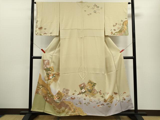平和屋着物●訪問着　駒刺繍　松竹梅色紙重ね飛鶴宝尽くし花文　暈し染め　金銀彩　鈴乃屋扱い　正絹　逸品　CABJ2498ze