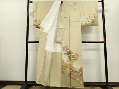 平和屋着物●訪問着　駒刺繍　松竹梅色紙重ね飛鶴宝尽くし花文　暈し染め　金銀彩　鈴乃屋扱い　正絹　逸品　CABJ2498ze