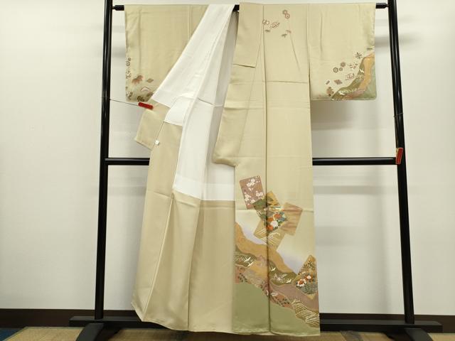 平和屋着物●訪問着　駒刺繍　松竹梅色紙重ね飛鶴宝尽くし花文　暈し染め　金銀彩　鈴乃屋扱い　正絹　逸品　CABJ2498ze