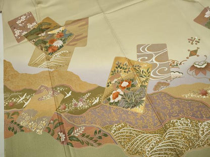平和屋着物●訪問着　駒刺繍　松竹梅色紙重ね飛鶴宝尽くし花文　暈し染め　金銀彩　鈴乃屋扱い　正絹　逸品　CABJ2498ze