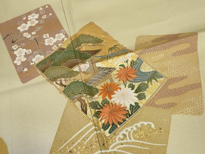 平和屋着物●訪問着　駒刺繍　松竹梅色紙重ね飛鶴宝尽くし花文　暈し染め　金銀彩　鈴乃屋扱い　正絹　逸品　CABJ2498ze