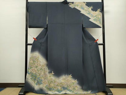 平和屋着物●京友禅の第一人者　松井青々　訪問着　松皮菱草花文　暈し染め　金銀彩　正絹　逸品　CABJ2499ze