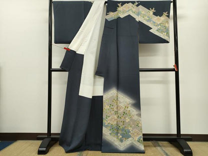 平和屋着物●京友禅の第一人者　松井青々　訪問着　松皮菱草花文　暈し染め　金銀彩　正絹　逸品　CABJ2499ze
