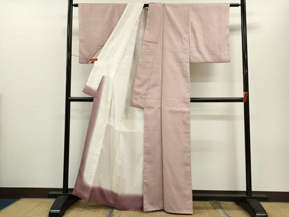 平和屋着物●上質な色無地　御召縮緬　薄柿色　正絹　逸品　CABJ2500ze