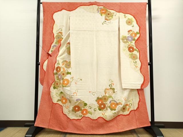 平和屋着物●豪華振袖　駒刺繍　絞り　菊唐草文　金彩　正絹　逸品　CABJ2502ze