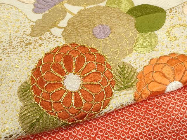 平和屋着物●豪華振袖　駒刺繍　絞り　菊唐草文　金彩　正絹　逸品　CABJ2502ze