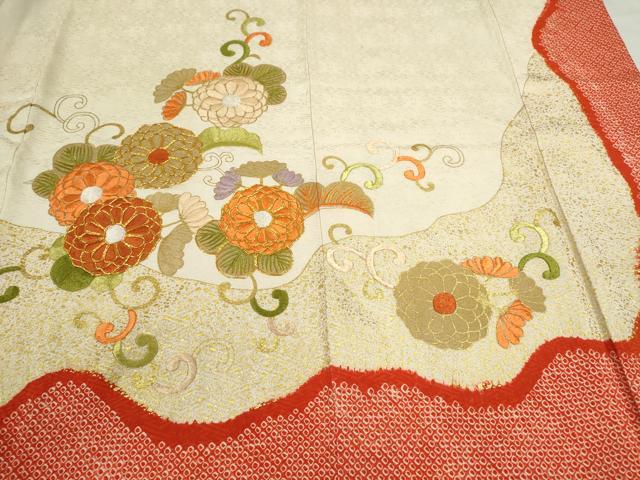 平和屋着物●豪華振袖　駒刺繍　絞り　菊唐草文　金彩　正絹　逸品　CABJ2502ze