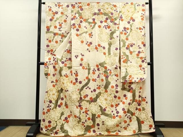平和屋着物●豪華振袖　駒刺繍　枝梅文　金彩　正絹　逸品　CABJ2503ze