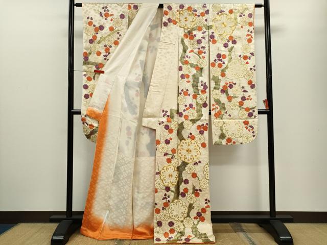 平和屋着物●豪華振袖　駒刺繍　枝梅文　金彩　正絹　逸品　CABJ2503ze