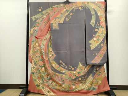 平和屋着物●豪華振袖　駒刺繍　松竹梅束ね熨斗舞蝶花文　金彩　正絹　逸品　CABJ2505ze