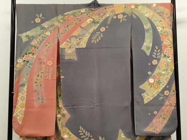平和屋着物●豪華振袖　駒刺繍　松竹梅束ね熨斗舞蝶花文　金彩　正絹　逸品　CABJ2505ze