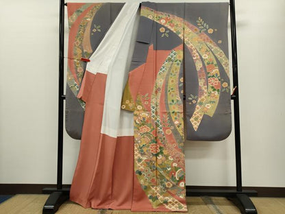 平和屋着物●豪華振袖　駒刺繍　松竹梅束ね熨斗舞蝶花文　金彩　正絹　逸品　CABJ2505ze