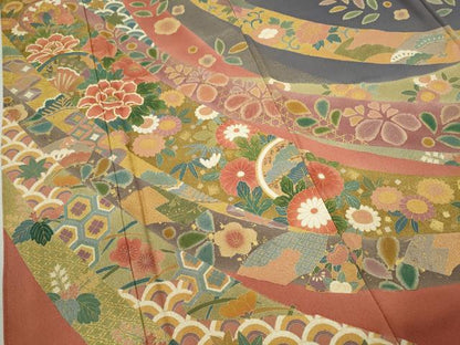 平和屋着物●豪華振袖　駒刺繍　松竹梅束ね熨斗舞蝶花文　金彩　正絹　逸品　CABJ2505ze