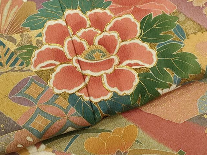 平和屋着物●豪華振袖　駒刺繍　松竹梅束ね熨斗舞蝶花文　金彩　正絹　逸品　CABJ2505ze