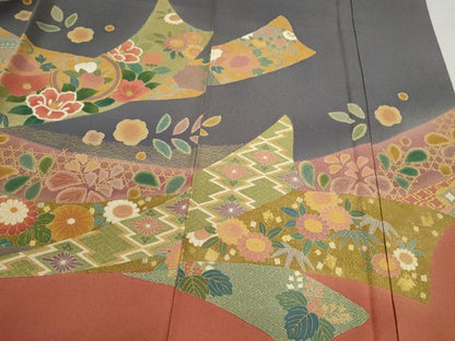 平和屋着物●豪華振袖　駒刺繍　松竹梅束ね熨斗舞蝶花文　金彩　正絹　逸品　CABJ2505ze