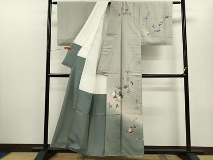 平和屋着物●訪問着　友禅　紬地　枝花文　暈し染め　正絹　逸品　CABJ2508ze