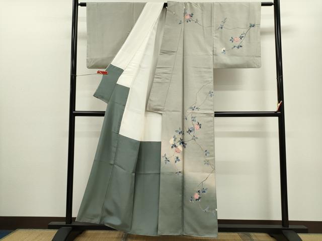 平和屋着物●訪問着　友禅　紬地　枝花文　暈し染め　正絹　逸品　CABJ2508ze