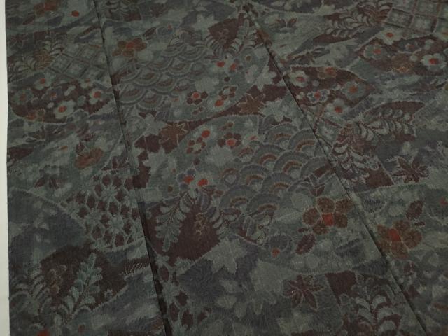 平和屋着物●上質な小紋　紬地　地紙重ね草花文　正絹　逸品　CABJ2509ze