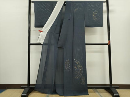 平和屋着物＊夏物　訪問着　絽　竹屋町刺繍　魚　金彩　正絹　逸品　CABJ2521ze