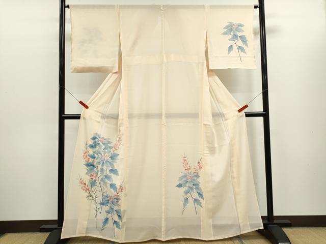 平和屋着物＊夏物　訪問着　友禅　絽　枝花文　三越扱い　正絹　逸品　CABJ2523ze