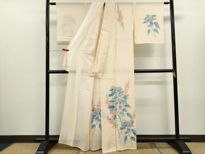 平和屋着物＊夏物　訪問着　友禅　絽　枝花文　三越扱い　正絹　逸品　CABJ2523ze