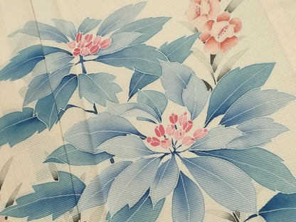 平和屋着物＊夏物　訪問着　友禅　絽　枝花文　三越扱い　正絹　逸品　CABJ2523ze