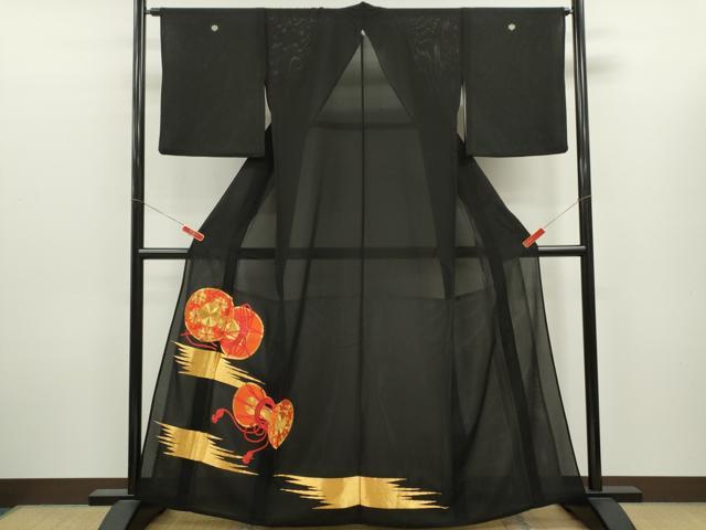 平和屋着物＊夏物　黒留袖　絽　総刺繍　駒刺繍　鼓花唐草文　洗える着物　CABJ2524ze