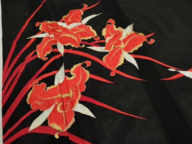 平和屋着物＊夏物　黒留袖　絽　総刺繍　カトレア　金銀糸　洗える着物　CABJ2526ze