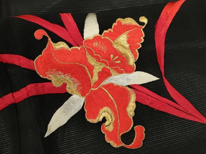 平和屋着物＊夏物　黒留袖　絽　総刺繍　カトレア　金銀糸　洗える着物　CABJ2526ze