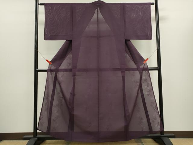 平和屋着物＊夏物　色無地　枝葉紋紗　滅紫色　正絹　逸品　CABJ2535ze