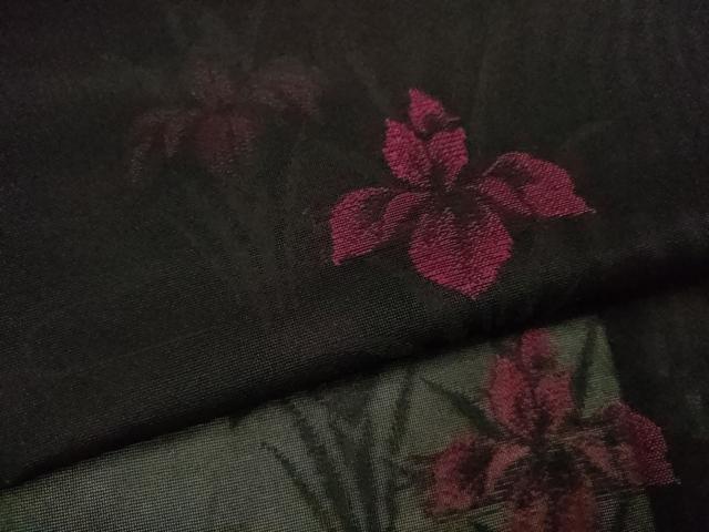 平和屋着物＊夏物　小紋　紗　燕子花　黒地　正絹　逸品　未使用　CABJ2543ze