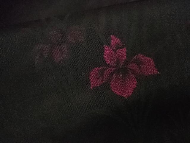平和屋着物＊夏物　小紋　紗　燕子花　黒地　正絹　逸品　未使用　CABJ2543ze