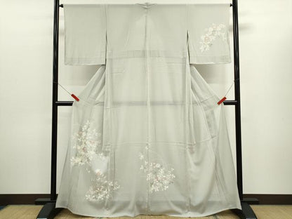 平和屋着物＊夏物　訪問着　絽縮緬　草花文　銀彩　正絹　逸品　CABJ2547ze