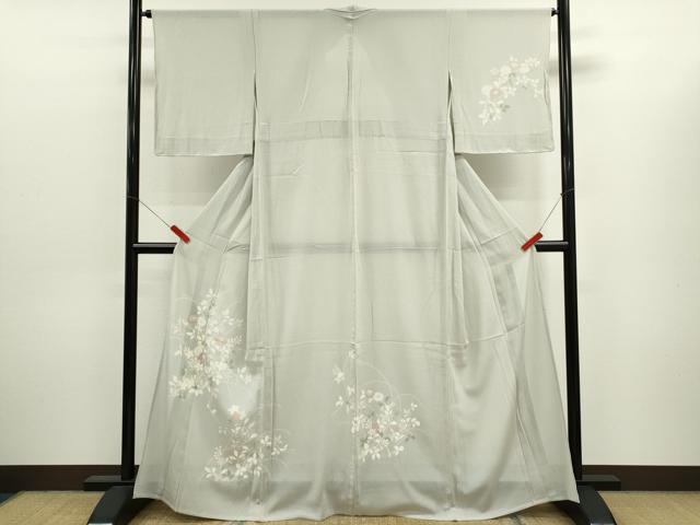 平和屋着物＊夏物　訪問着　絽縮緬　草花文　銀彩　正絹　逸品　CABJ2547ze