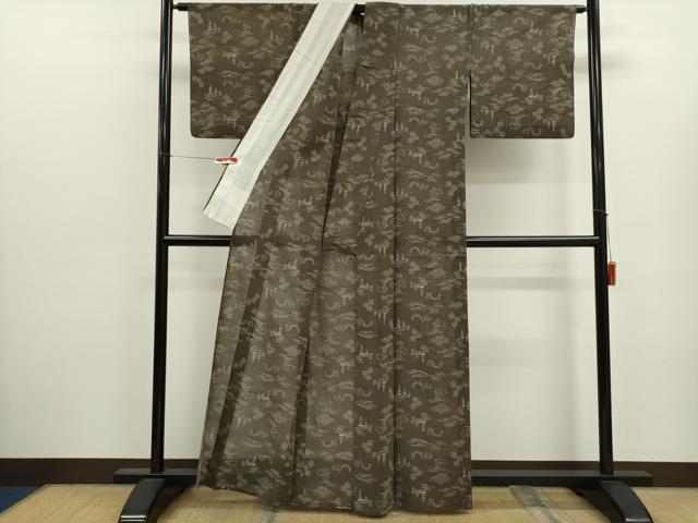 平和屋着物＊夏物　紗紬　風景文　正絹　逸品　CABJ2555ze