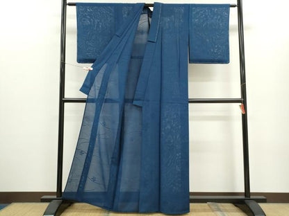 平和屋着物＊夏物　色無地　絽　舞楓紋紗　濃藍色　正絹　逸品　未使用　CABJ2558ze